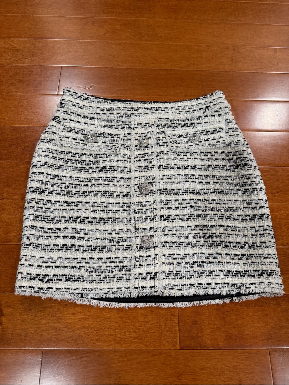 NWT Generation Love White & Black Cotton Blend Sandra Tweed Skirt Sz. 4